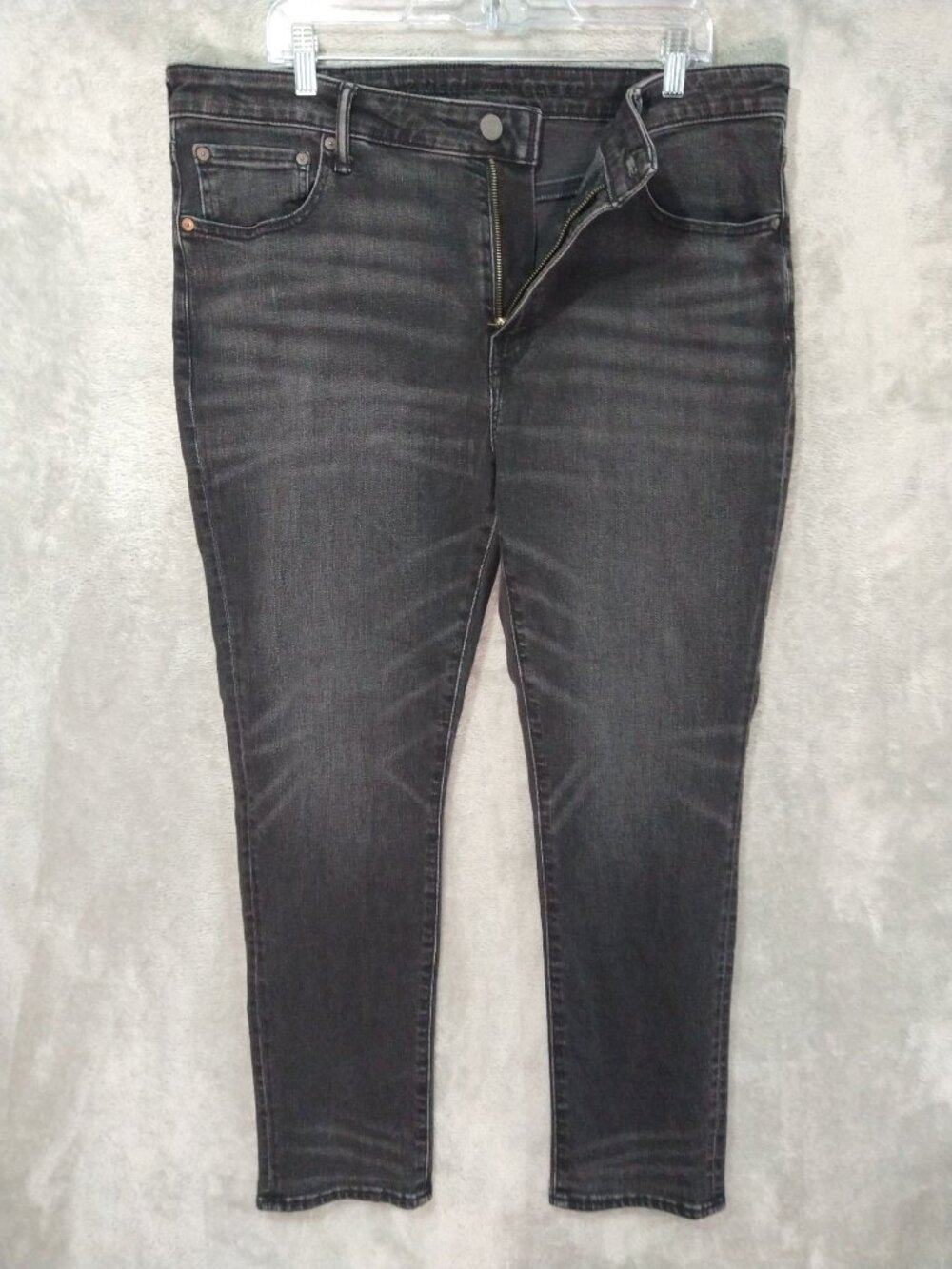 American Eagle Jeans Mens 38x30 Black Denim Airflex Slim Mid Rise Dark Wash - Picture 1 of 10